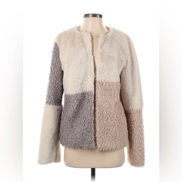 Sam Edelman Sherpa Faux Fur Patchwork Teddy Coat - Picture 2 of 7